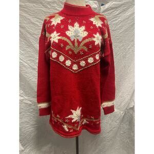 Vintage Dana Scott  Beaded Women Size Large White, Red, Gold, and Silver Sweater